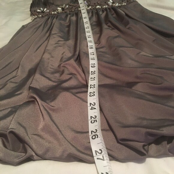 Mikael Aghal dress Women 2 gray beaded strapless short bubble hem Formal 90s Y2K - Picture 12 of 12